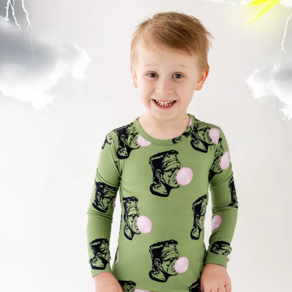 Velvet Green Pajama Set with Frankenstein Print